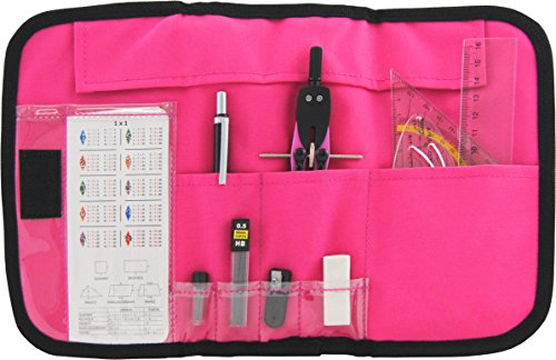 12-tlg. Zirkelset Mathematik-Set im praktischen Etui mit Klettverschluss (pink) -