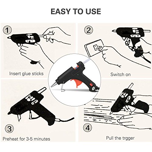 Heißklebepistole, Furado Klebepistole, Heißklebepistole Klebepistole mit 60 Heißklebesticks Transparente Klebesticks für Schule DIY Kunst und Handwerksprojekte, 20Watt Klebepistolen (Schwarz) - 4