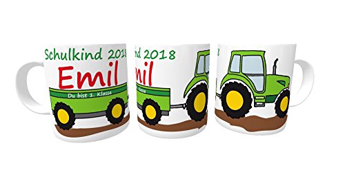 Tasse Schulkind 2018 Traktor Trecker zur Einschulung Jungen inkl. Geschenkverpackung - 2