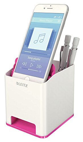 Leitz, Sound Stifteköcher, Soundverstärkungsfunktion, Weiß/Metallic Pink, WOW, 53631023 - 2