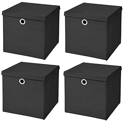 4er Set Schwarz Faltbox 28 x 28 x 28 cm Aufbewahrungsbox faltbar mit Deckel - 2