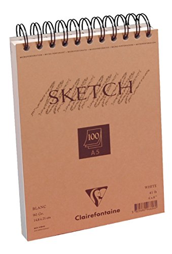 Clairefontaine 96606C Skizzenblock Sketch (100 Blatt, DIN A5, 14,8 x 21 cm, Spiral, mikroperforiert, 90 g) weiß - 3