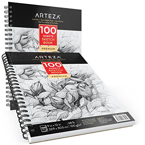Arteza Sketchbook — Skizzenbuch mit Spiralbindung — Weißes Din A4 Zeichenpapier — 100 Blätter Pro Zeichenblock 2er-Set - 2