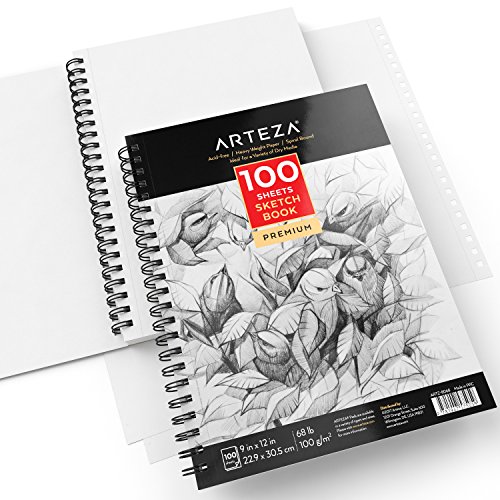 Arteza Sketchbook — Skizzenbuch mit Spiralbindung — Weißes Din A4 Zeichenpapier — 100 Blätter Pro Zeichenblock 2er-Set - 4