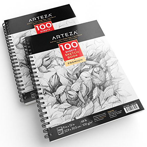 Arteza Sketchbook — Skizzenbuch mit Spiralbindung — Weißes Din A4 Zeichenpapier — 100 Blätter Pro Zeichenblock 2er-Set - 5