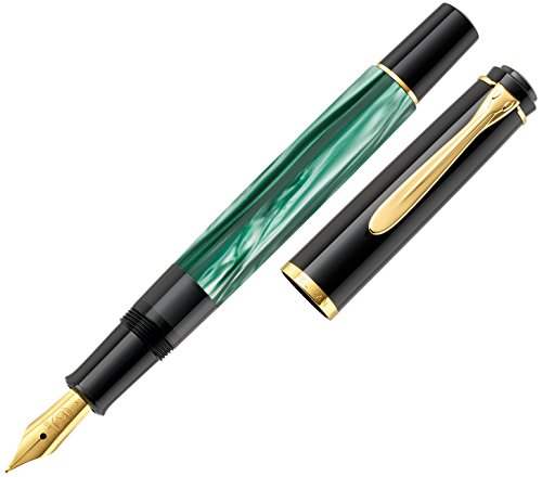 Pelikan 983411 Kolbenfüllhalter Classic M200, vergoldete Edelstahlfeder, B, grün-marmoriert - 5