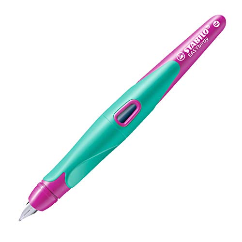 Ergonomischer Schulfüller für Rechtshänder mit Anfänger-Feder A - STABILO EASYbirdy in türkis/neonpink - Einzelstift - inklusive Patrone und Einstellwerkzeug - Schreibfarbe blau (löschbar) - 4